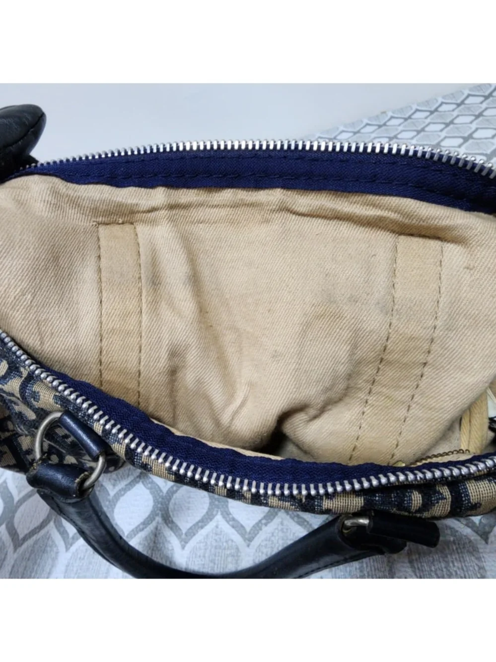 Christian Dior Vintage Trotter Boston Bag Black/Beige